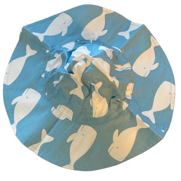 Cotton Blue & White Whale Wide Brim Hat Size 3-12 Months NEW - Picture 1 of 4